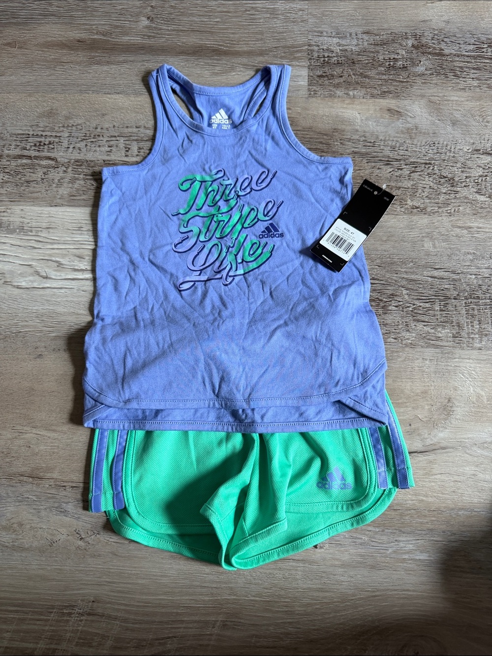 adidas Originals Lavender Tank Top with Green Athletic Shorts Set